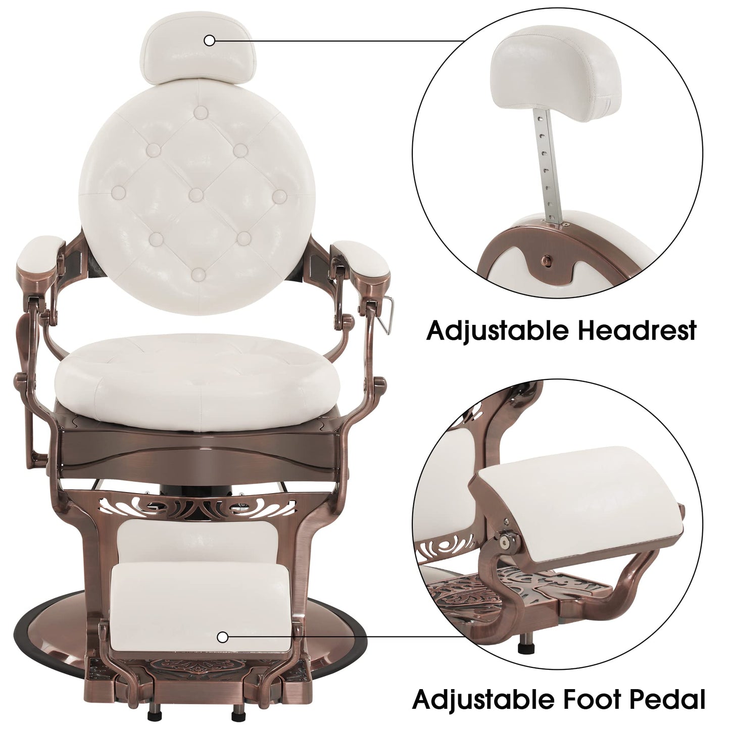 BarberPub Heavy Duty Metal Vintage Barber Chair All Purpose Hydraulic Recline Salon Beauty Spa Chair Styling Equipment 8914 (White with Reddish Bronze Frame)