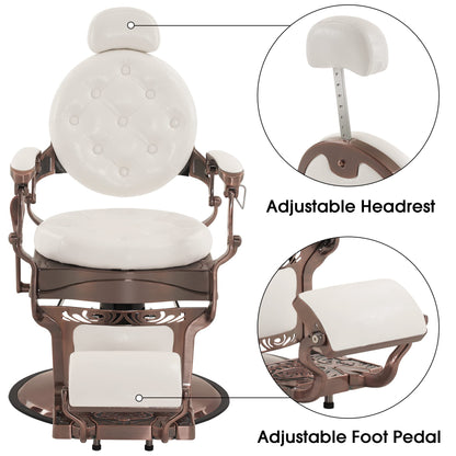 BarberPub Heavy Duty Metal Vintage Barber Chair All Purpose Hydraulic Recline Salon Beauty Spa Chair Styling Equipment 8914 (White with Reddish Bronze Frame)