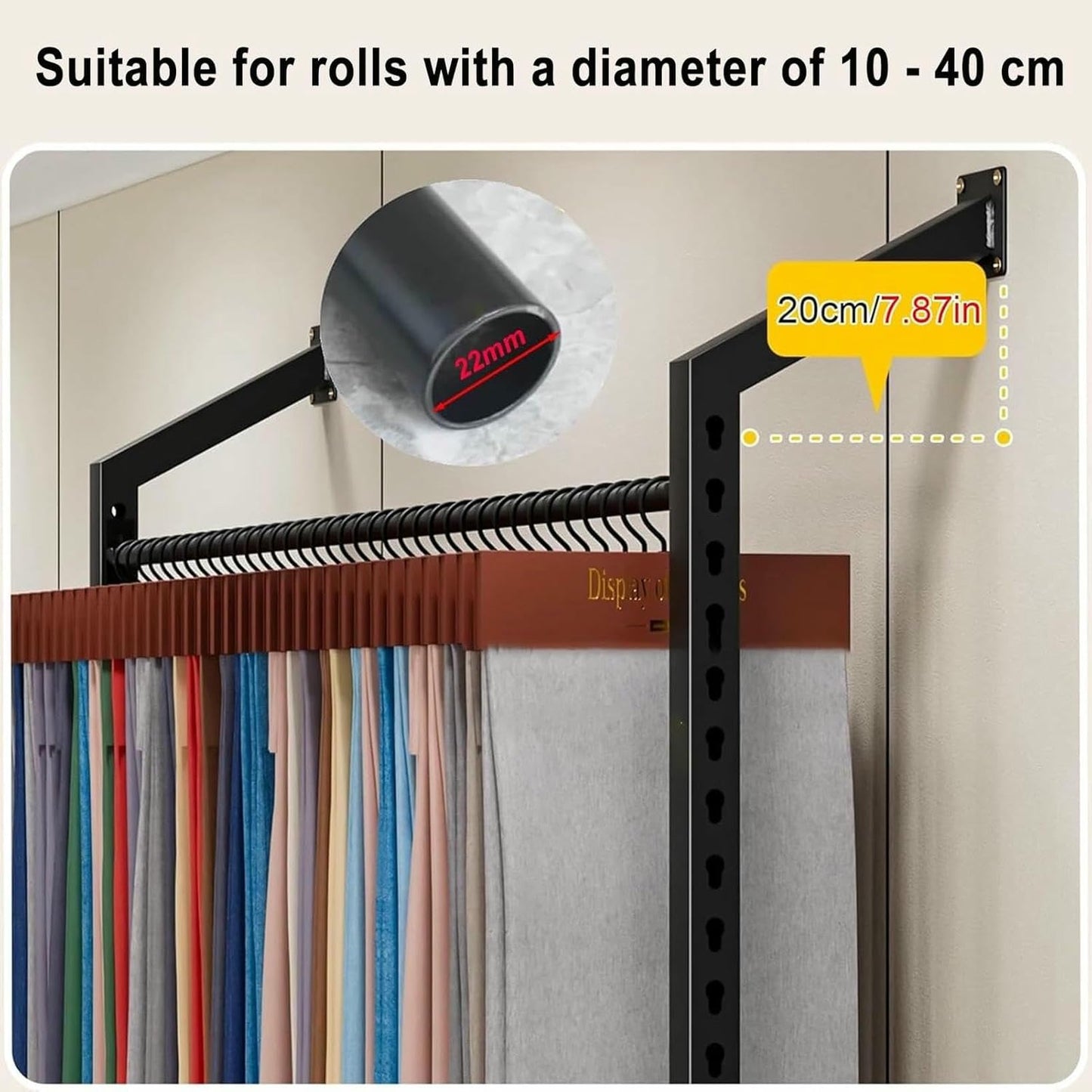 XDRGOOIUY Commercial Wall-Mounted Textile Fabric Roll Storage Rack with Adjustable Hanging Rod, for Vinyl Spool/Car Color Change Film/Tablecloth/Wrapper
