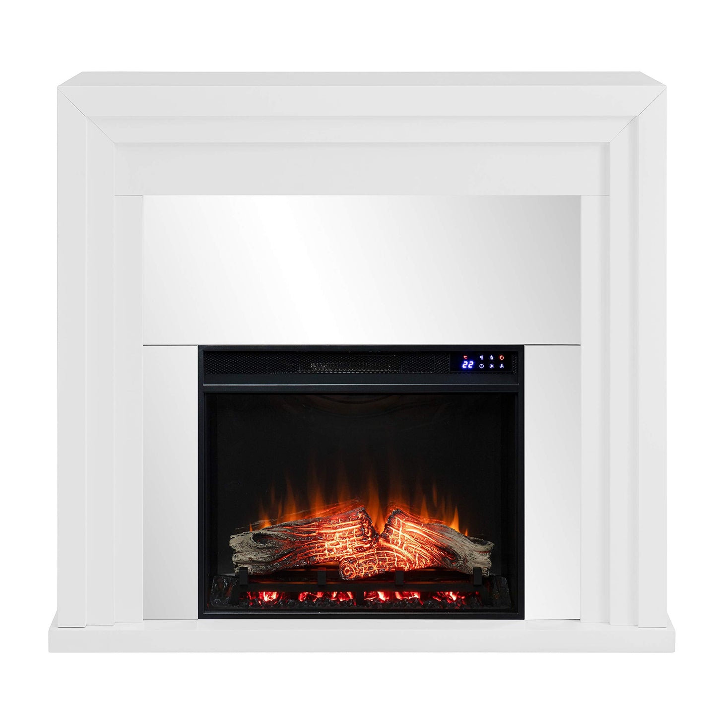SEI Furniture - Stadderly Mirrored Touch Screen Electric Fireplace - Transitional Design, White Glass and Wood - Ideal for Living Room, Bedroom (FR1009659)