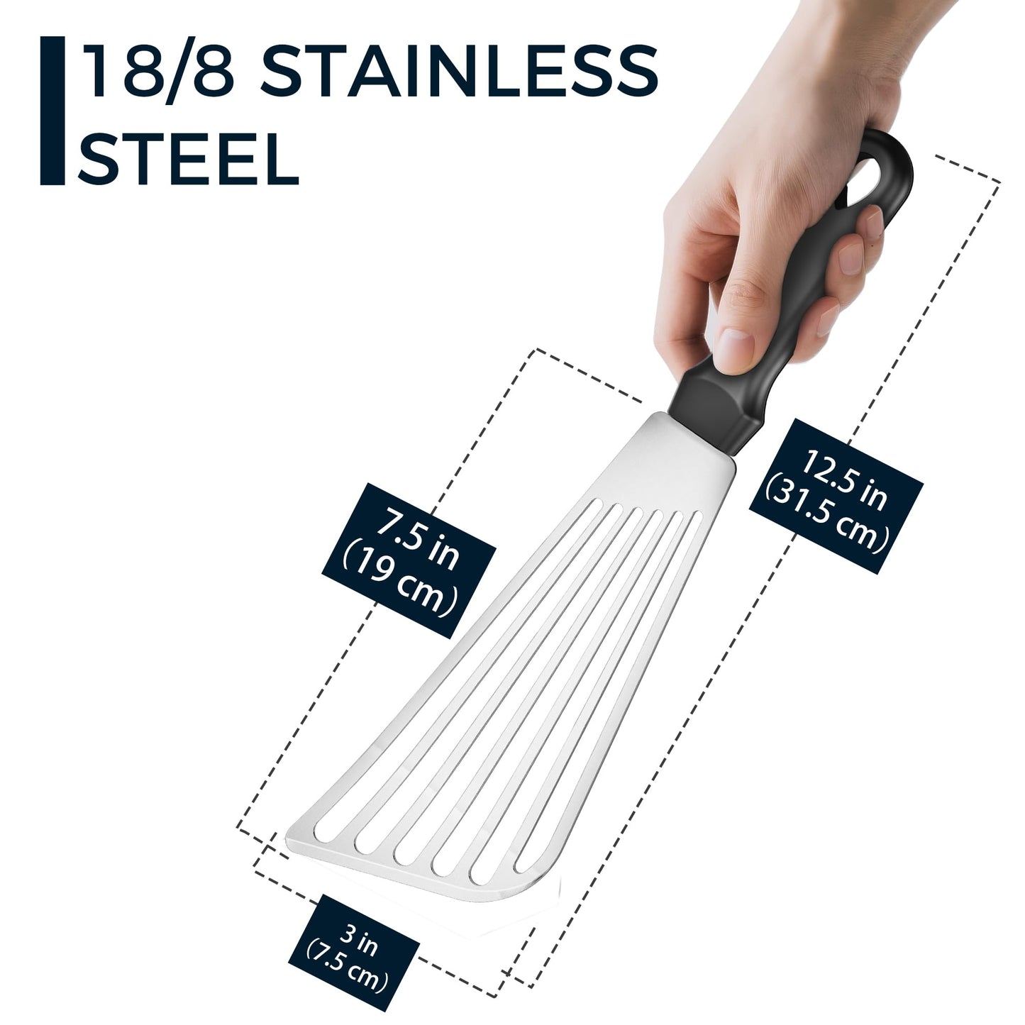 MUJINON Fish Spatula 18/8 Stainless Steel, Thin Long Flexible 12.5-in Metal Spatula Fish Turner Brushed Kitchen Utensil for Outdoor Grilling Daily Barbeque, Dishwasher Safe