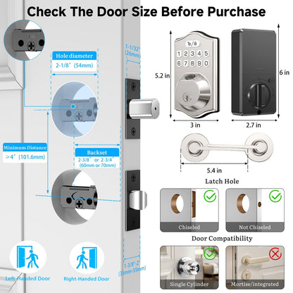 keyless Entry Door Lock deadbolt with Handle Set- Front Door Fingerprint Smart Locks with 2 Lever Handles-Keypad Code Deadbolt -App Control,Auto Lock,Easy to Install
