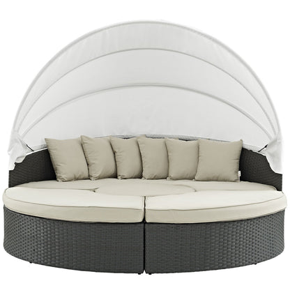 Modway Sojourn Outdoor Patio Sunbrella Sectional Daybed with Canopy in Antique Canvas Beige