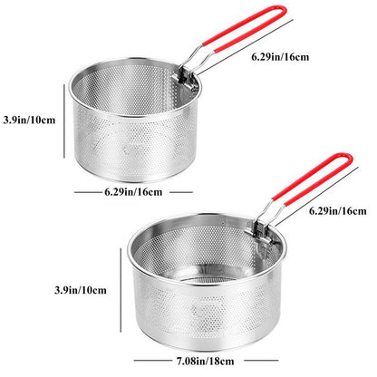 Pasta Strainer Set of 2, Stainless Steel Noodle strainer with Removable Handle Metal Pasta Strainer Basket Deep Fryer Basket, Kitchen Colander for Washing Draining Deep-frying Boiling Steaming