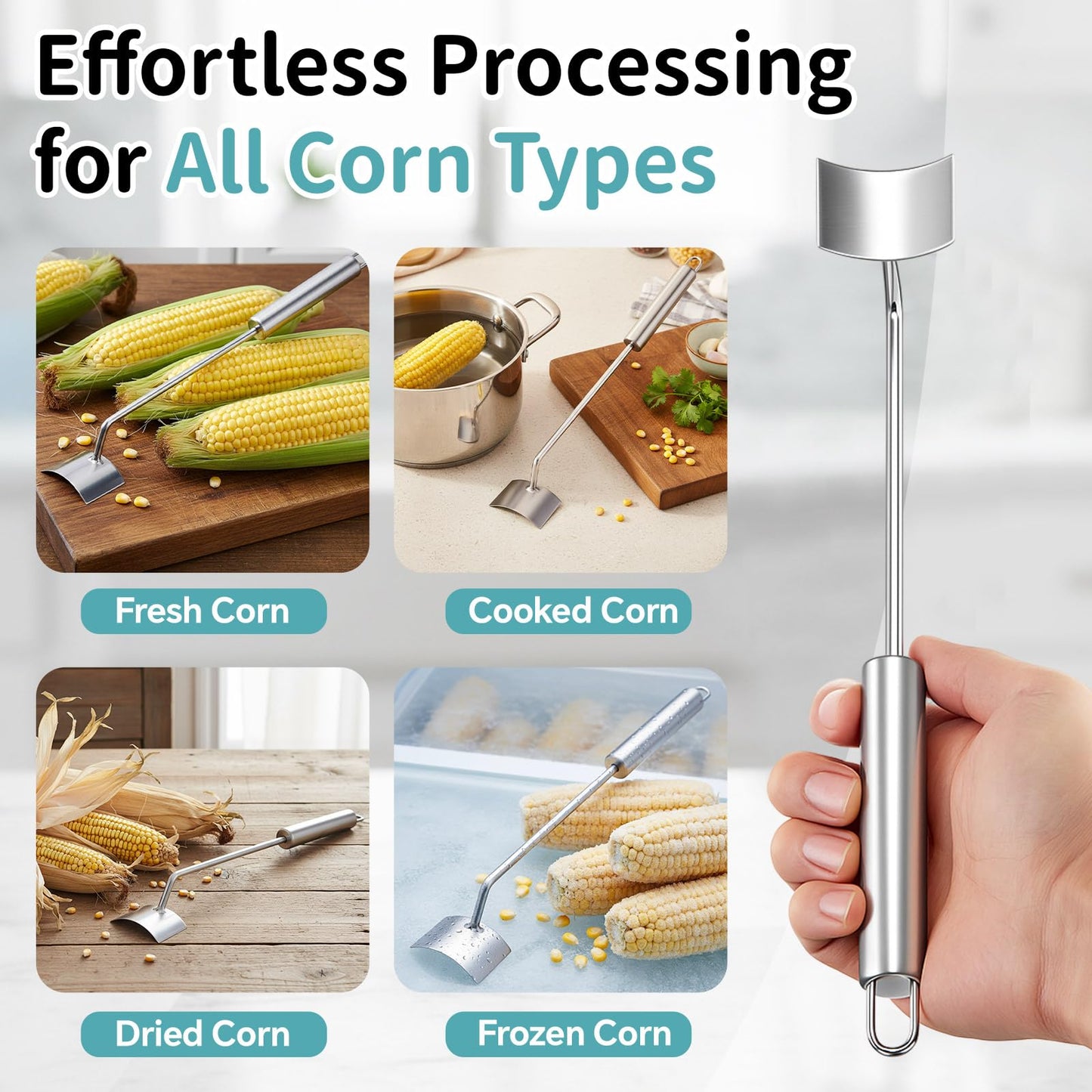 LemonRoad 4 Pcs Corn Cob Stripper, Long Handle Stainless Steel Stripping Tool, Corn on The Cob Remover, Fast and Safe, Suitable for Home Kitchens, Restaurant, Outdoor Bbqs Dining Enthusiasts