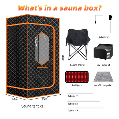 Smartmak Portable Steam Sauna, Personal Steam Sauna Box, Indoor Steam Sauna for Home, with 4L 1600W Steamer, Remote Control, Folding Chair (Orange, 33.8 * 33.8 * 65.7inch)