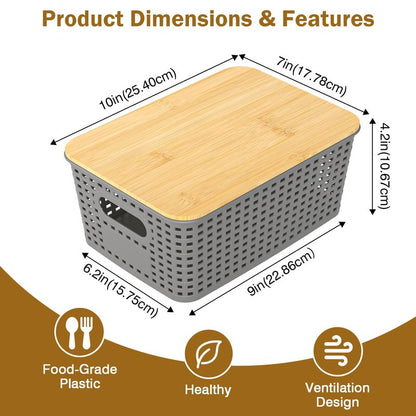 Stackable Storage Basket: Plastic Baskets Bins, Baskets for Organizing, Pantry Decorative Containers for Closets, Cabinets, Shelves(8 Pack, Grey)