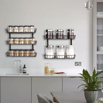 SWOMMOLY Adjustable Wall Mount Spice Rack, 9-Tier Dual-use (Multi-use) Organizer, Black