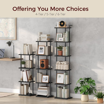4-Tier BKBK11401 MAHANCRIS Bookshelf, Bookcase, Vertical Tall Narrow Book Shelf for Small Space, Open Storage Display