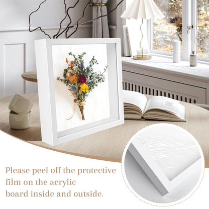 4 Pack 8"x 8" Shadow Boxes Frame Display Cases Wood Deep Shadowbox for Photos, Dried Flowers, Handicrafts Picture Frames for Wall Tabletop (White, 8x8)
