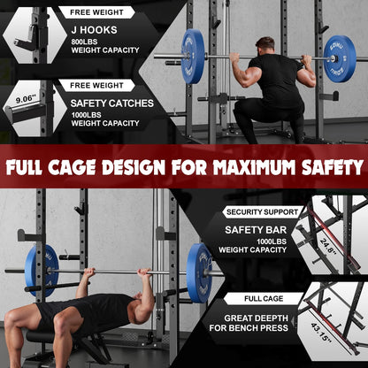 Goimu C1-V4 Power Cage, 2000LBS Squat Rack with LAT Pulldown, Multi-Function Weight Cage Strength Training Machine, Workout Cage with More Attachments for Home Gym Garage (220LBS BK Home Gym Package)