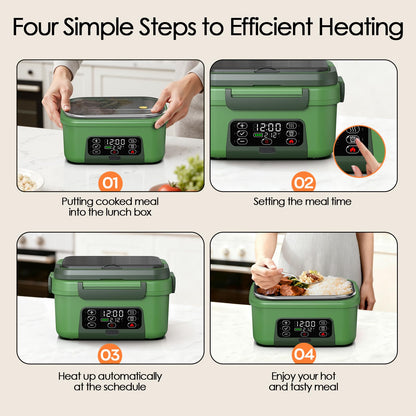 Odopok Cordless Electric Lunch Box, 6.3 Cup 100W Heated Lunch Box with 20000mAH Battery Powered for Self Heating, Including Fork Spoon and Insulated Bag for Men Women Adults, BPA Free(Dark Green)