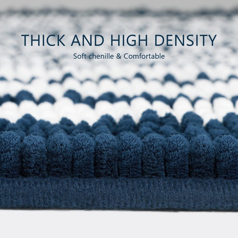 Starryle Bathroom Rugs Set 2 Piece, Extra Soft and Absorbent Fluffy Striped Chenille Bath Mat Rug Set, Non Slip Bathroom Floor Mat, Machine Washable (24" x 35" Plus 16" x 24", Light Blue)