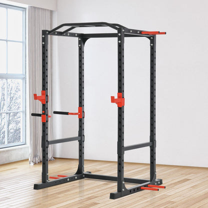 Soozier Adjustable Power Tower Dip Station Pull Up Bar Squat Rack Power Cage At Home Workout Equipment, Upper Body Strength Training Equipment, Black