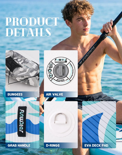 FunWater Inflatable 10'6×33"×6" Ultra-Light (17.6lbs) SUP for All Skill Levels Everything Included with Stand Up Paddle Board, Adj Floating Paddles, Pump, ISUP Travel Backpack, Leash,Waterproof Bag