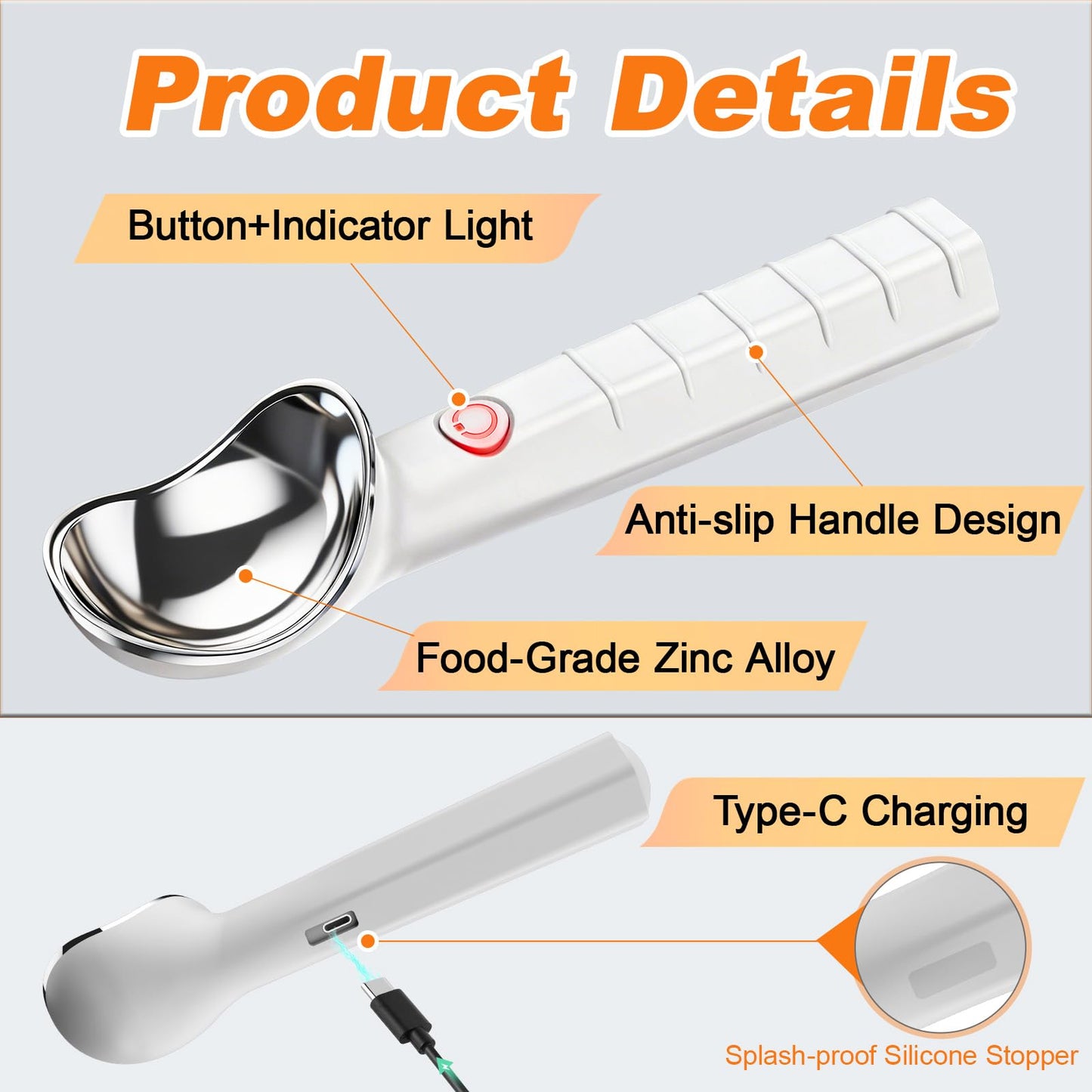 DLUCK Heated Ice Cream Scoop, Rechargeable Electric Ice Cream Scooper, Heats Up to 158°F for Hard Ice Cream, Gelato & Frozen Desserts (WHITE)