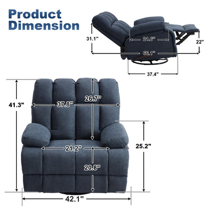 Eiayeebil Oversized Recliner Chair Set of 2, 360° Swivel Rocker Recliner for Big Man, Extra Wide Manual Recliner, Overstuffed Soft Rocking Sofa Chair for Living Room(Grey)