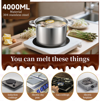 BOHUIZ 304 Stainless Steel Double Boiler with Spatula and Spoon, 4.2QT Dual-Handle Pot 2.6QT Melting Bowl with Scale and Handle Stackable Water Bath Melting Pot Set for Chocolate, Butter, Sugar, Wax