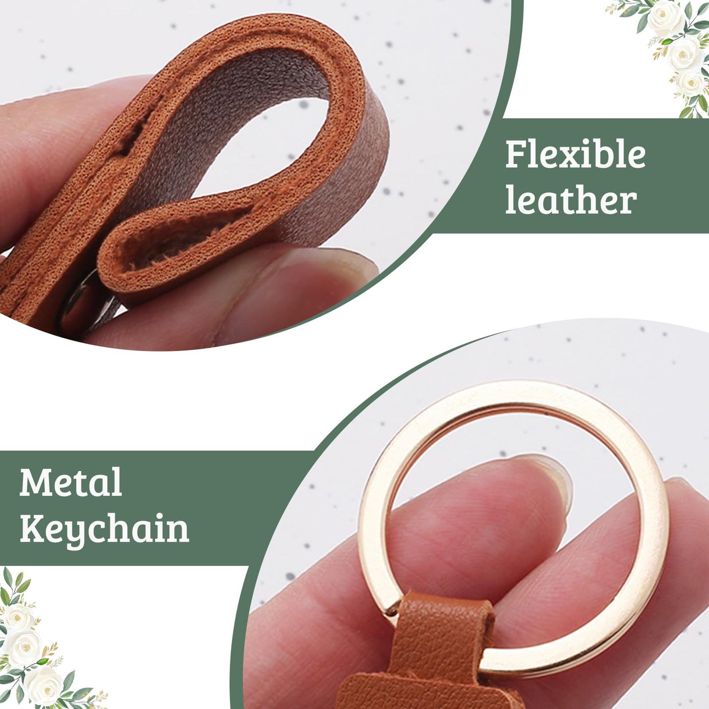 60Pcs PU Leather Key Fob Blanks with Key Rings, Multi Colors Round, Teardrop, Rectangular, Long Strip Keychain Blanks for Laser Engraving, DIY Leather Stamping, Crafting and Keychain Making