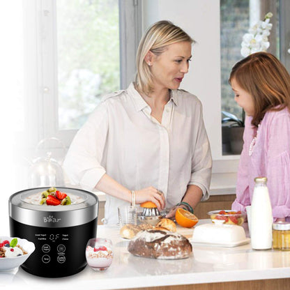 Bear Yogurt Maker, Greek Yogurt Maker Machine with Strainer and Timer Control, Stainless Steel Inner Pot, Automatic Digital with 2 Glass Jars 1 Quart for Home Organic Yogurt, Cheese, Fruit Wine