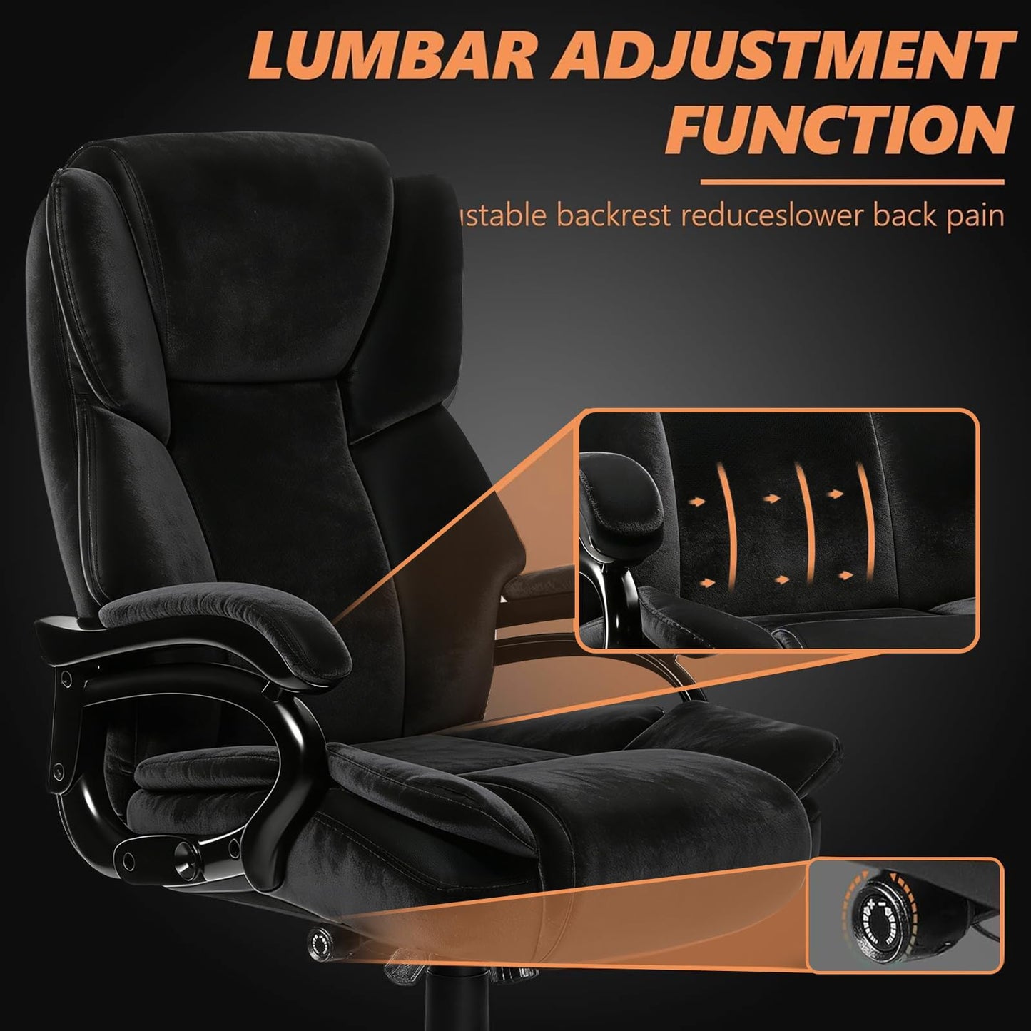 Indulgear 500lbs Fabric Big and Tall Office Chair,500lbs Heavy Duty Office Chair for Heavy People, High Back Executive Computer Chair with Adjustable Lumbar Support, Dual Rubber Wheel