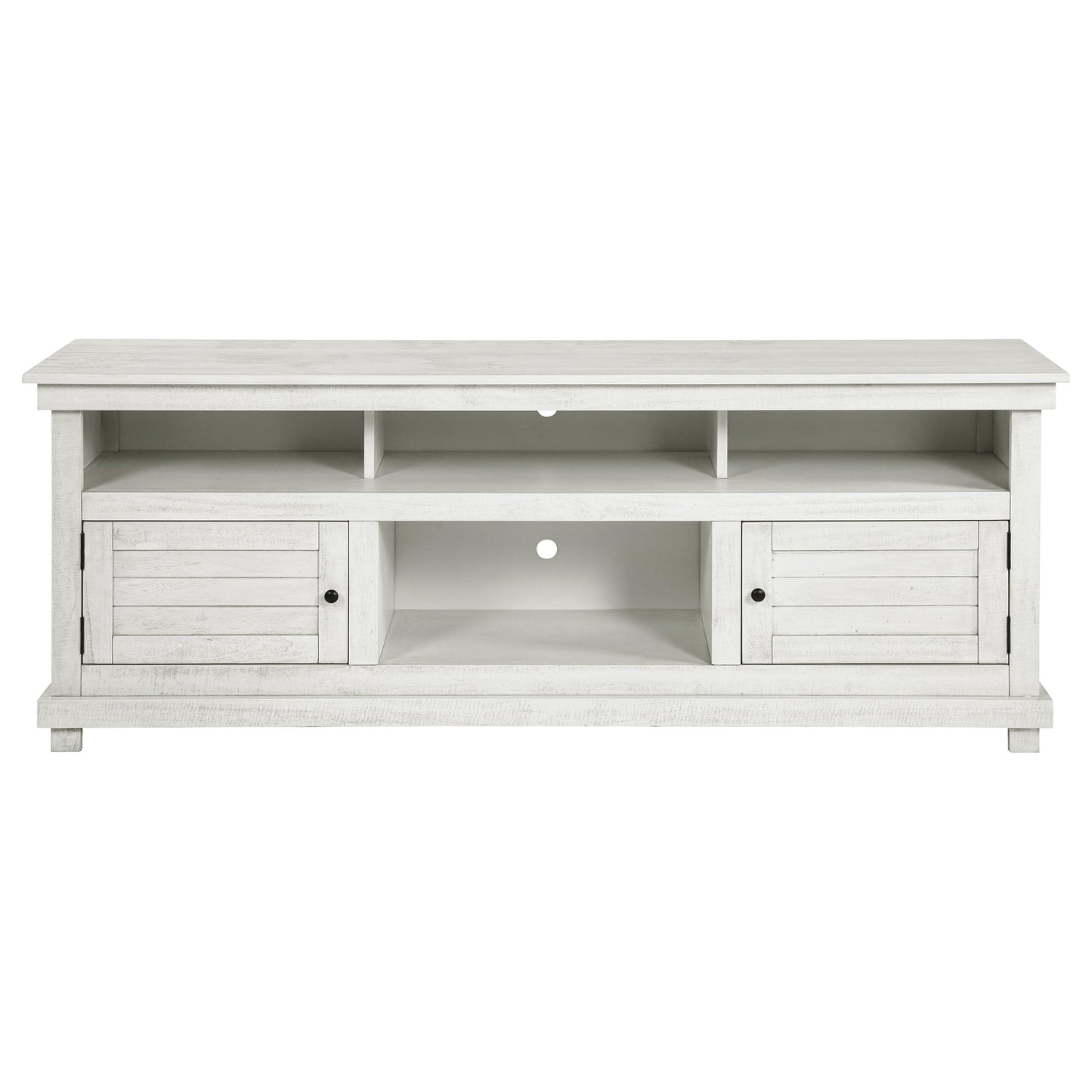 Coaster Home Furnishings - Payne - Wood - TV Stand with Two Door Cabinets, Open Shelves, Six Compartments and Farmhouse Style - Living Room - 70-Inch - Distressed White - 710053