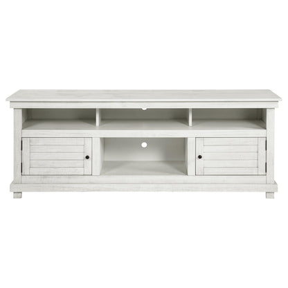 Coaster Home Furnishings - Payne - Wood - TV Stand with Two Door Cabinets, Open Shelves, Six Compartments and Farmhouse Style - Living Room - 70-Inch - Distressed White - 710053