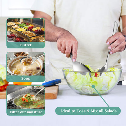 Teivio Hammered Stainless Steel Metal Serving Utensils Set of 12, 10" Serving Spoons, 10" Slotted Spoons, 9" Serving Tongs, Large Hostess Serving Set for Parties Chafing Dish Buffet Catering (Silver)