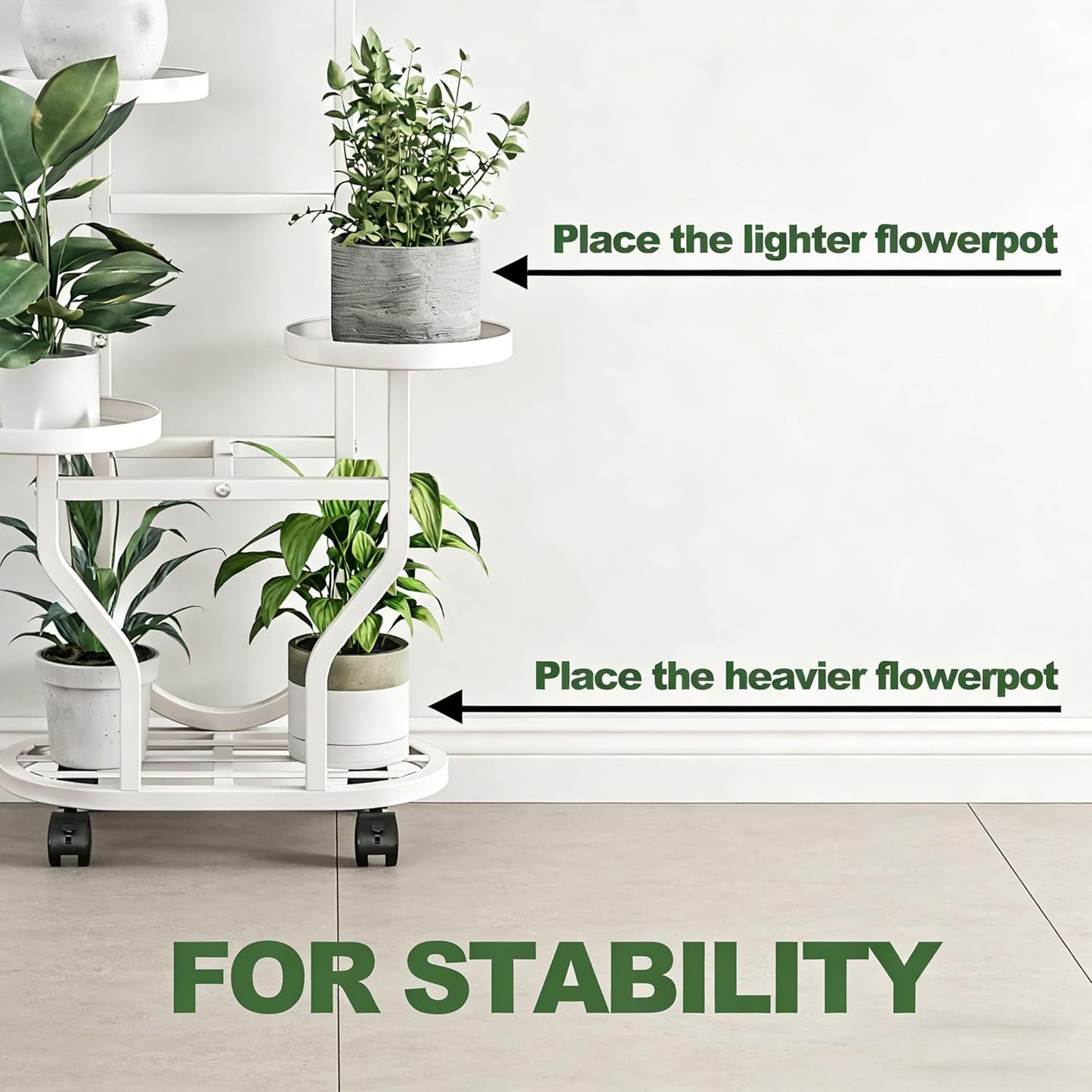 4 Plant Stand Indoor Outdoor Tier Flower Holder with Wheels Metal Plant Shelf Corner Display Rack Multi Plants Sheleves