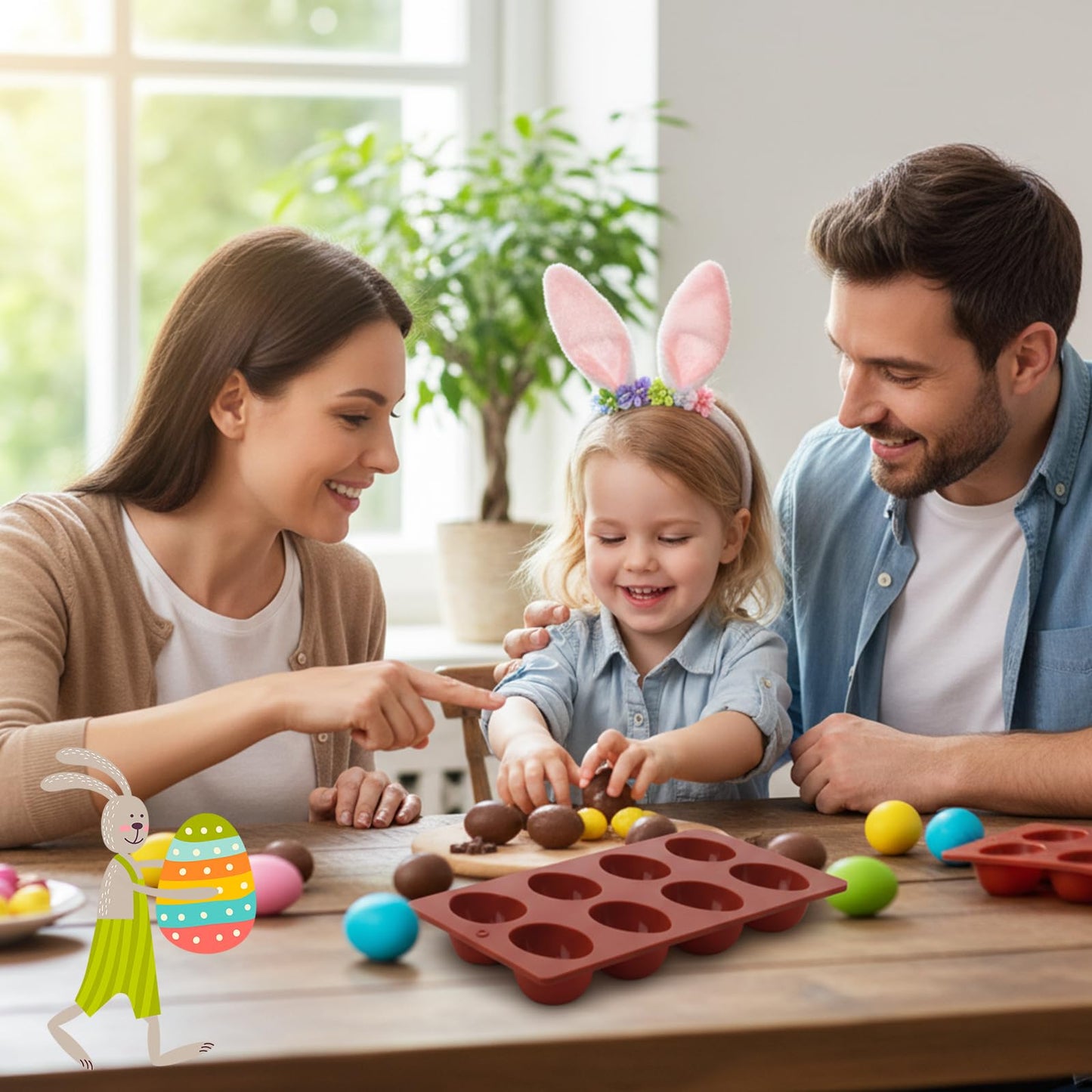 3Pcs 8-Cavity Easter Silicone Egg Molds, Egg Shaped Cake Pop Mold, Baking Supplies for Making Chocolate Jello Candy Dessert Muffin Mousse Pastry (Brick Red)