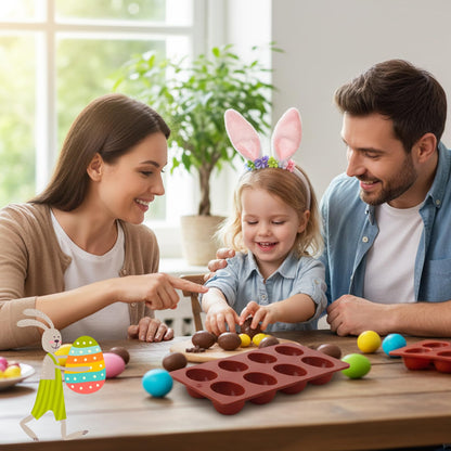 3Pcs 8-Cavity Easter Silicone Egg Molds, Egg Shaped Cake Pop Mold, Baking Supplies for Making Chocolate Jello Candy Dessert Muffin Mousse Pastry (Brick Red)