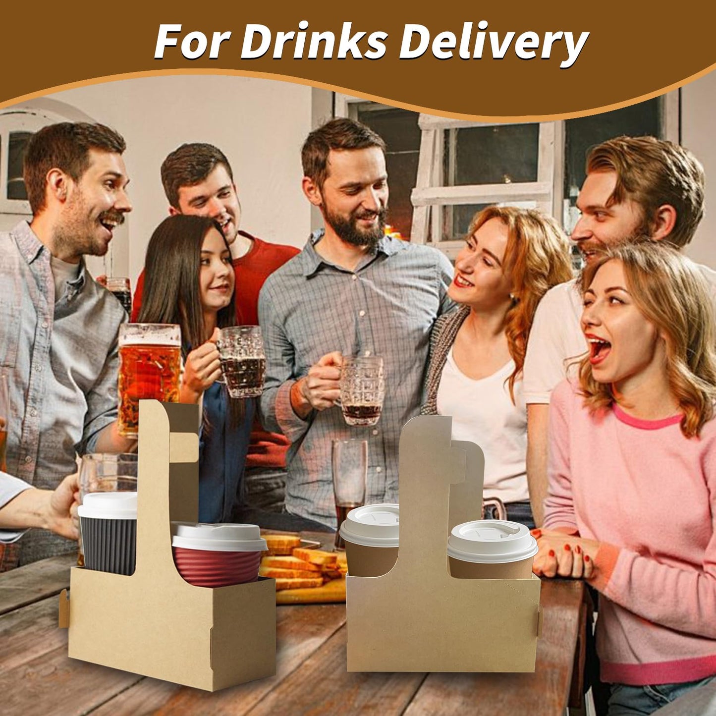 50 Pcs Coffee Drink Carrier with Handle(2 Cups or 4 Cups),Assemblable Drink Holder with Handle,Disposable Cup Holders for Drinks, Great for All Your Drink and Food Delivery,Coffee Carrier