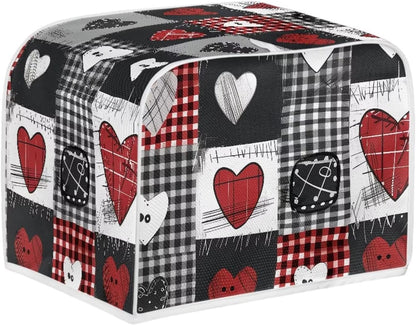 Bulopur Microwave Toaster Cover, Red Black White Love Heart Lattice, Quilted Dust Protection for Standard Toasters