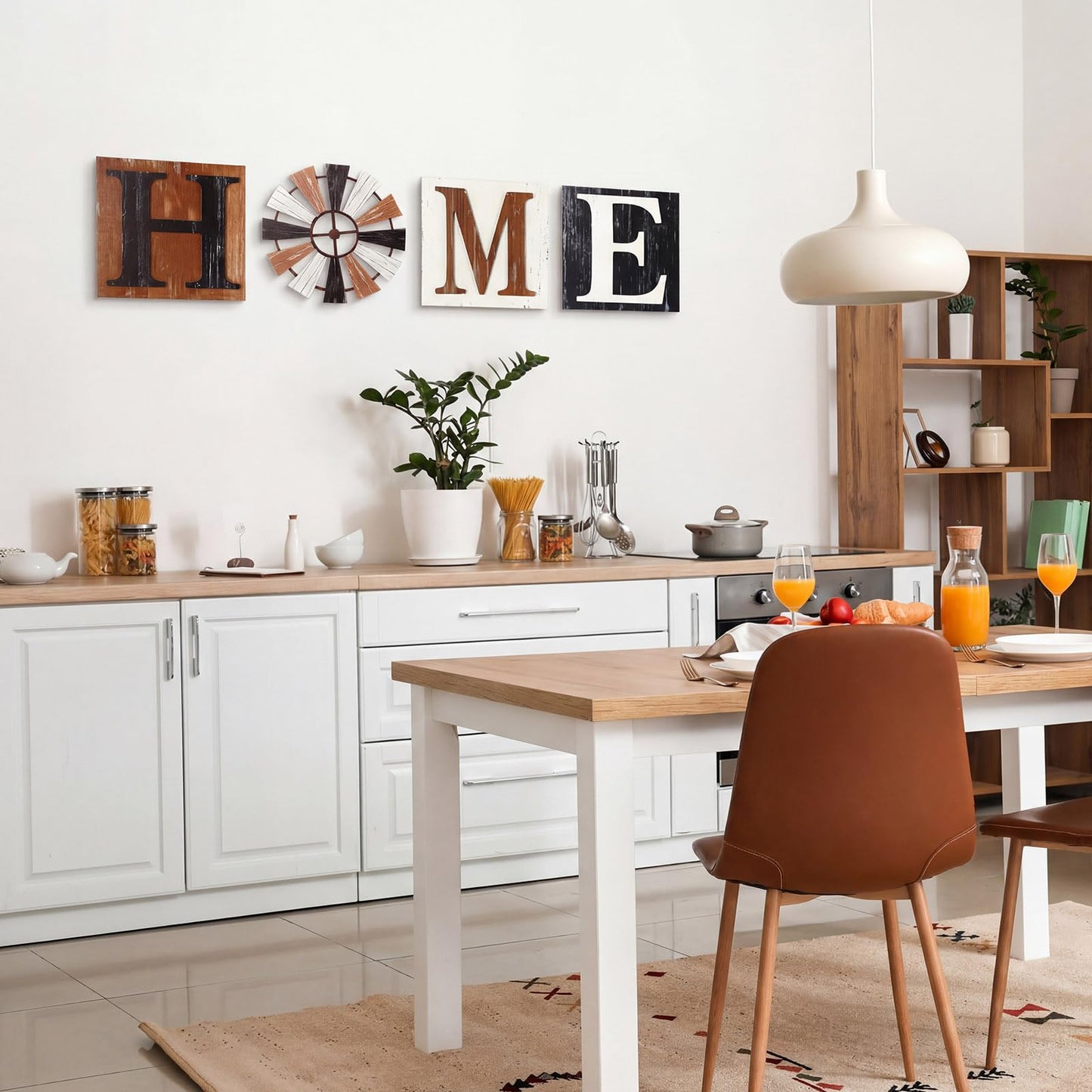Novabright 4 Pcs Farmhouse Wall Decor 3D Wooden Home Sign with Windmill for O, Rustic Wood Letters Decorative Wall Art Decor for Living Room Kitchen Bedroom, Entryway Housewarming Gift