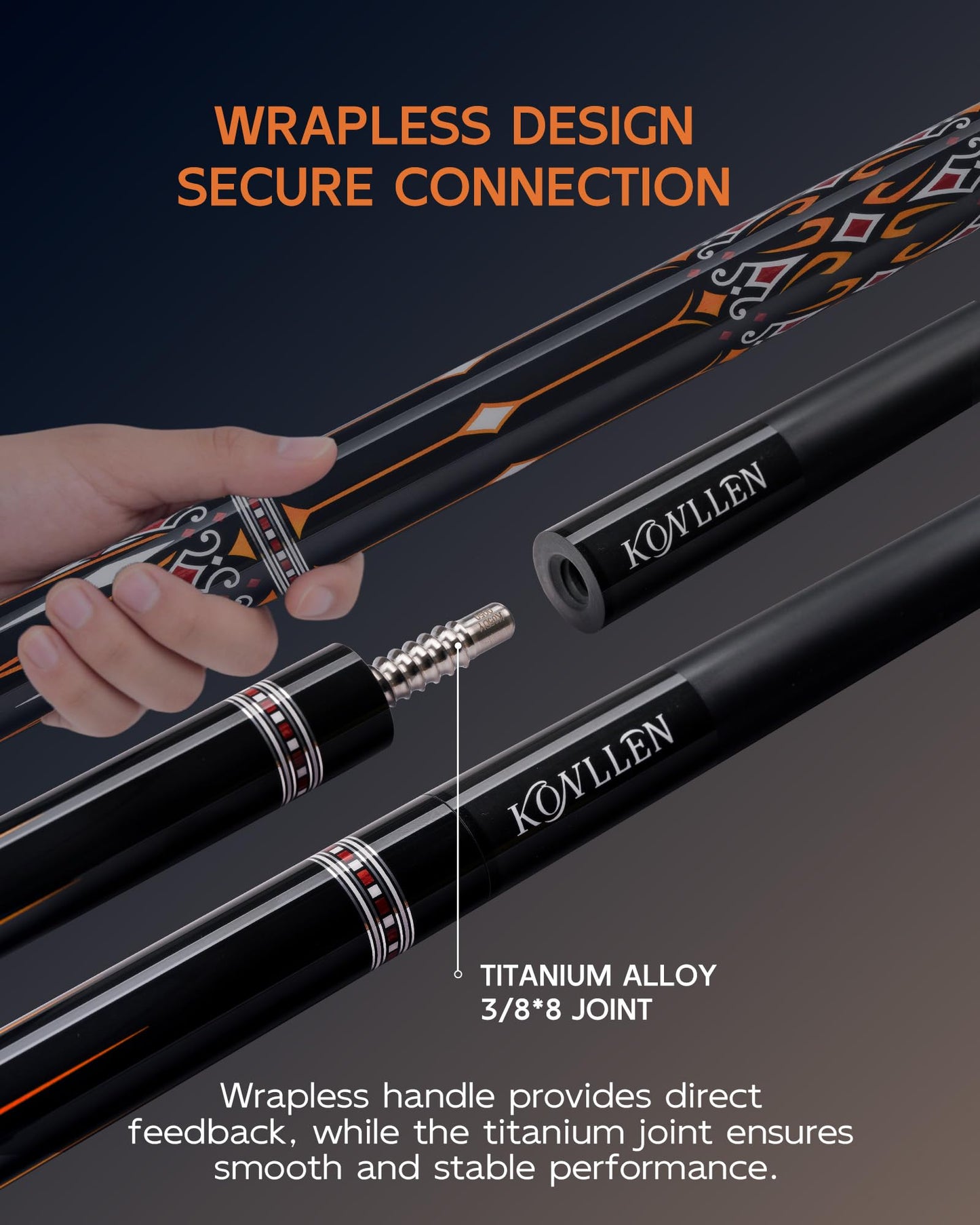 KONLLEN 2.0 Carbon Fiber Pool Cue with Professional Taper | Low Deflection Billiard Stick | Ultra-Smooth Shaft for Adult & League Players