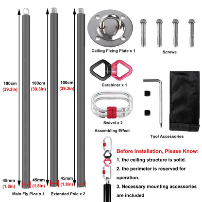 Minglez 6.6 ft / 9.8 ft Flying Pole for Aerial Dance, Portable Stripper Dancing Pole for Exercise, Professional Suspension Fitness Tube for Pub/Apartment(Black,3.0m/9.8ft)