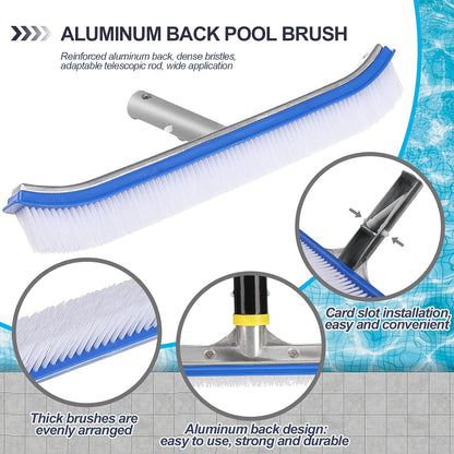 FLY HAWK Pole,4 Pool Brush with FT Polished Aluminum Back Pool Scrub Brush Head Designed for Cleans Walls, Tiles