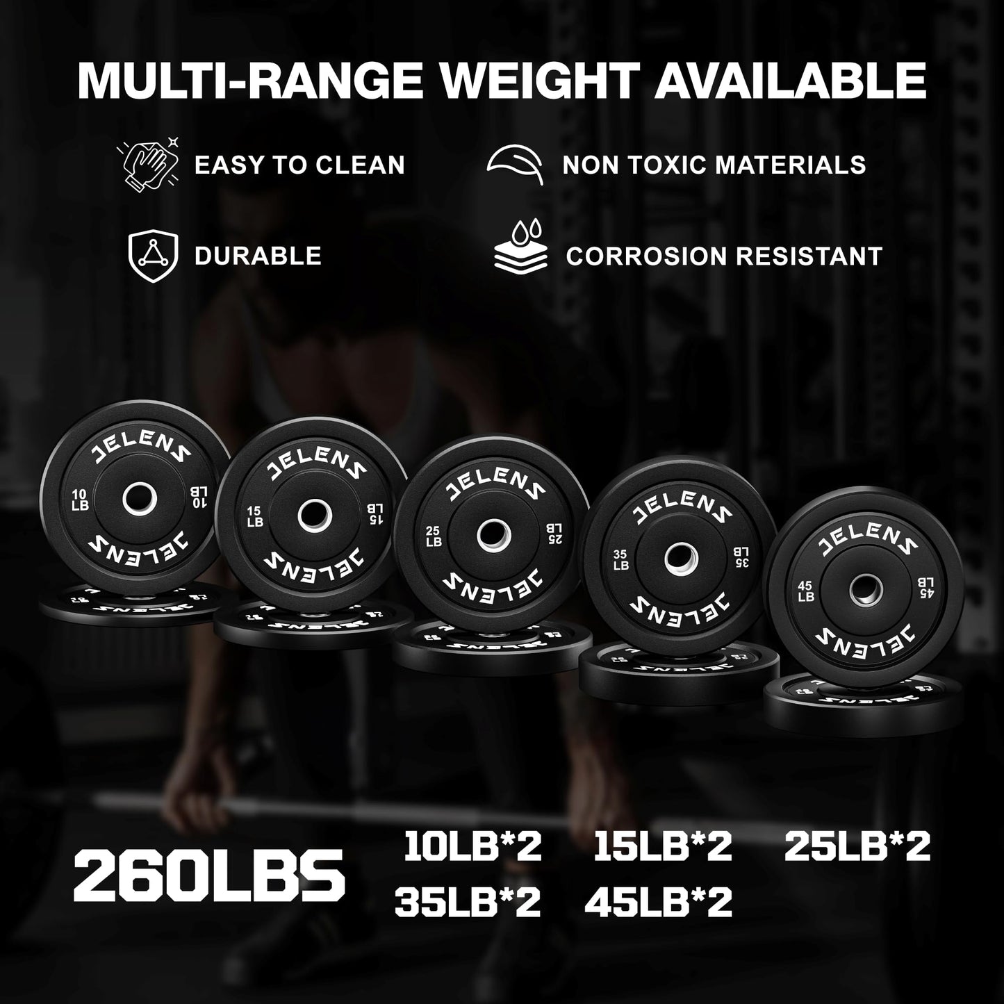 JELENS Smith Machine for Home Gym, Multi-Function M12 Power Cage, Squat Rack with Smith Bar and More Attachment (Black, 260LB Black Weights Package)