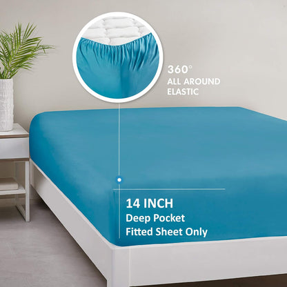 Comfort Spaces King Microfiber Fitted Sheet 14" Deep Pocket, Wrinkle Resistant, Teal Bedding