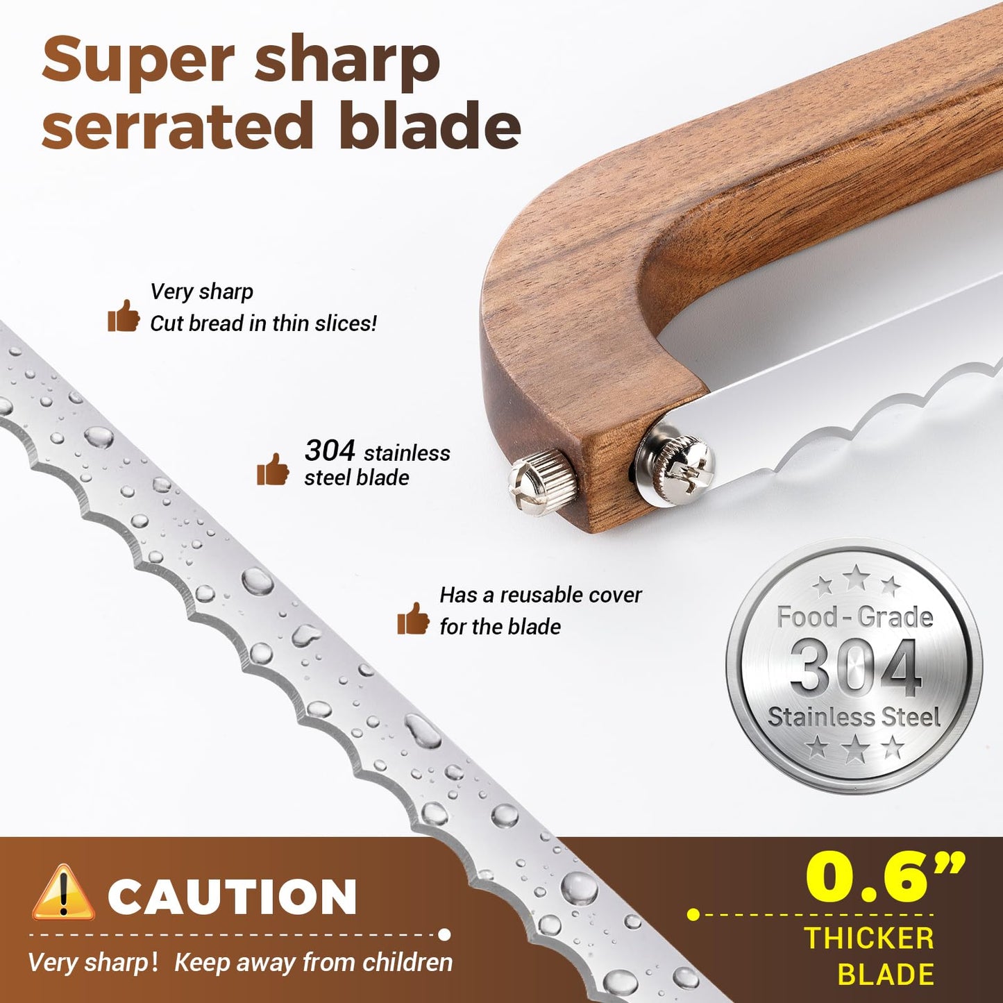 XJHEYLZ Sourdough bread knife,Bread Slicer for Homemade Bread,Adjustable blade tightness for Even Slicing, Serrated knife,Wooden Bread cutter with Bow Design (3, brown)