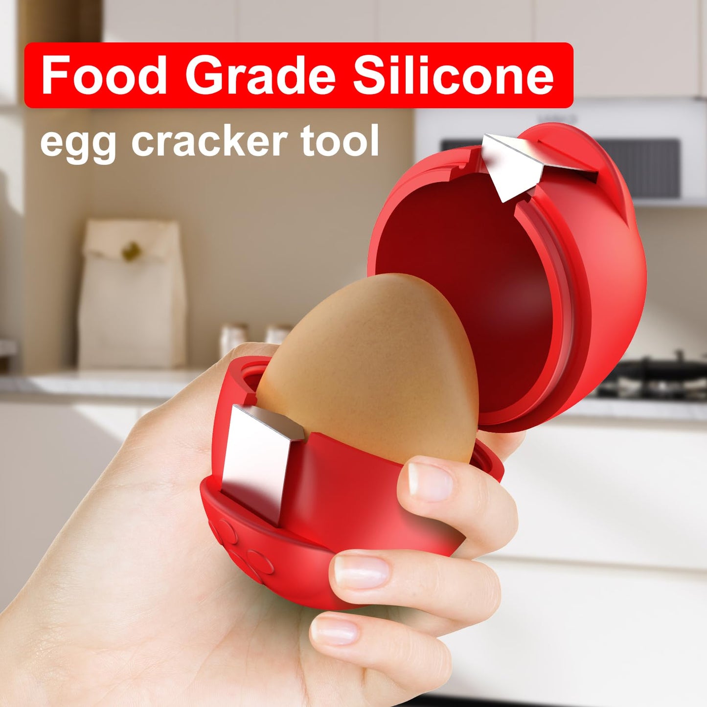 PowCube Egg Cracker, Silicone Egg Shell Opener, Cute Egg Shaped Design, Opens Eggs with Ease, A Little Happiness Boost for Your Kitchen. (Color: Red, 1-Pack)