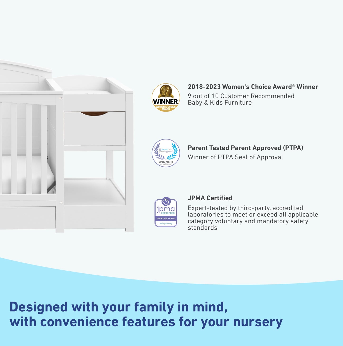 Graco Bellwood 5-in-1 Convertible Crib & Changer with Drawer - GREENGUARD Gold Certified, Full-Size Storage Drawer, Converts to Toddler Bed (White)