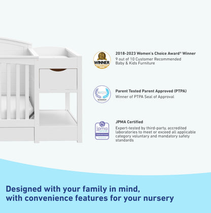 Graco Bellwood 5-in-1 Convertible Crib & Changer with Drawer - GREENGUARD Gold Certified, Full-Size Storage Drawer, Converts to Toddler Bed (White)