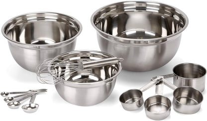 Estilo 12 Piece Stainless Steel Mixing Bowl Set, Includes Dry Measuring Cups, Spoons, and Barrel Whisk for Baking