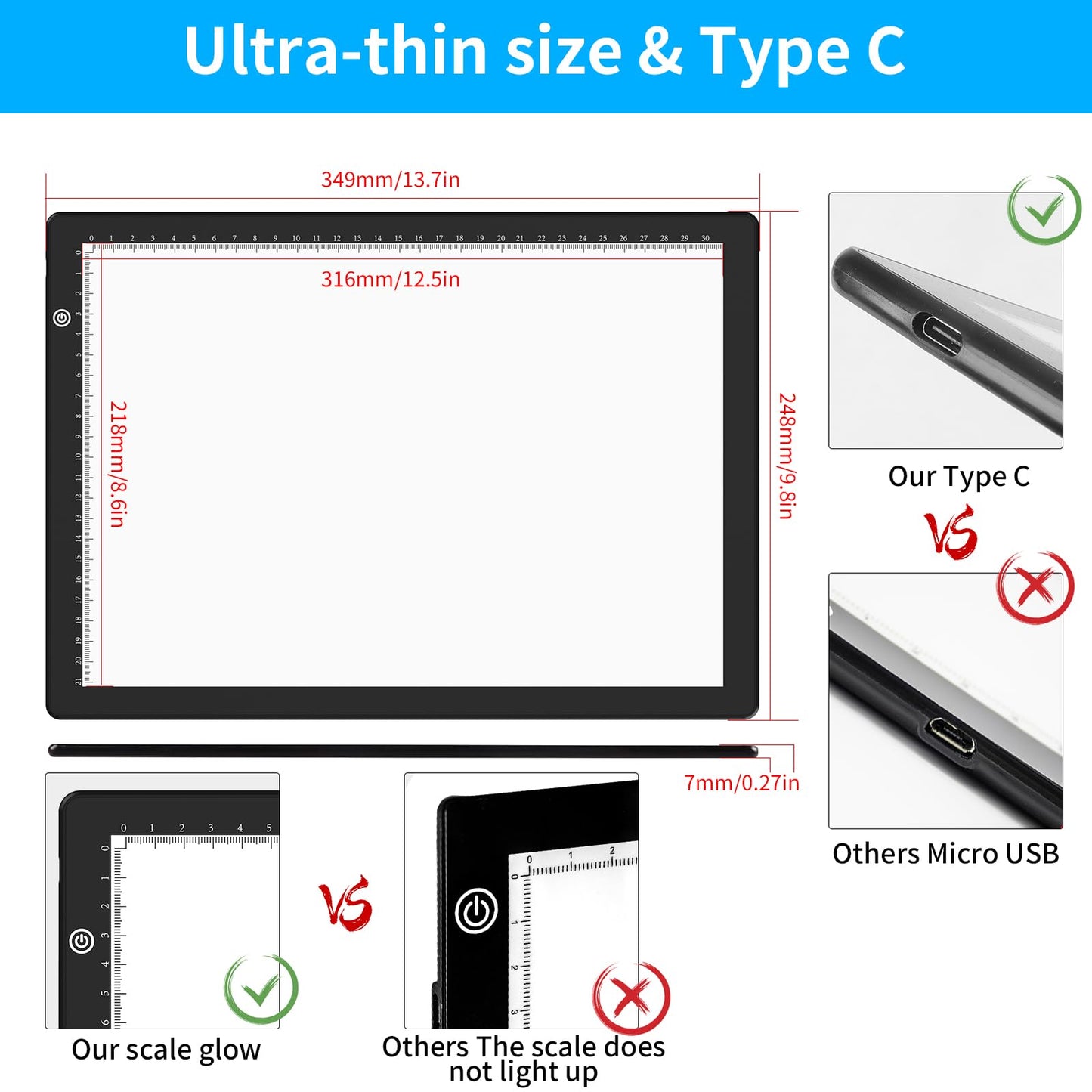 Elice A4 LED Tracing Light Box with 4 Clips, Ultra-Thin Diamond Art Light Board, Bright Light Pad, Lightbox for Tracing and Drawing, Artcraft Light Table for Weeding Vinyl, Diamond Painting, Sketching