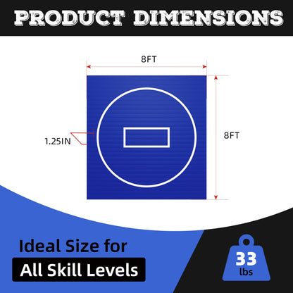 HFPFTS Wrestling Mat for Home, 8’x 8’x 1.25” Wrestling Mat, Safe Wrestling & Play Mat for Kids and Family, Jiu Jitsu, BJJ, MMA, Wrestling Mats, Martial Arts, Tumbling, Easy Clean, Gym Mat, Blue