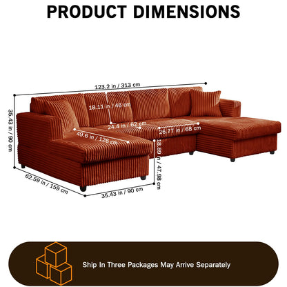 123" U-Shaped Modular sectional Sofa, Two L-Shape Chaise with 2 Cloud Couch sectional with Two Pillows, couches for Living Room (Darkbrown)