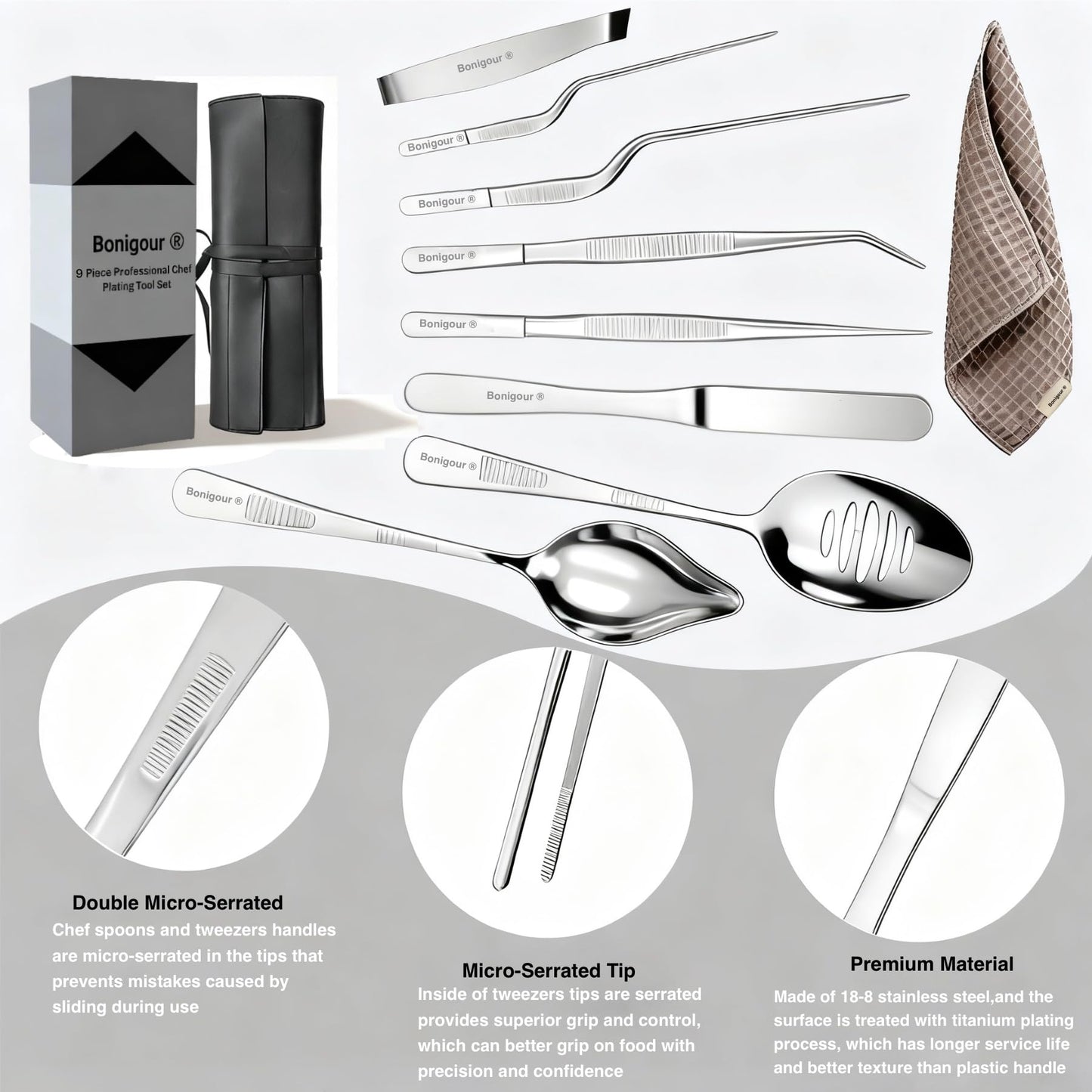 Chef Plating Tools,Professional Culinary Plating Tool Set,Chef Garnish Tools Kit,Fish Tweezers,Pastry Spatula,Cake Decorating Tweezers for Molecular Gastronomy (Silver)
