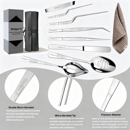 Chef Plating Tools,Professional Culinary Plating Tool Set,Chef Garnish Tools Kit,Fish Tweezers,Pastry Spatula,Cake Decorating Tweezers for Molecular Gastronomy (Silver)