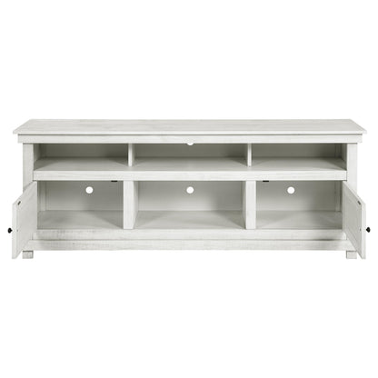 Coaster Home Furnishings - Payne - Wood - TV Stand with Two Door Cabinets, Open Shelves, Six Compartments and Farmhouse Style - Living Room - 70-Inch - Distressed White - 710053